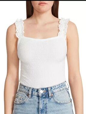BB Dakota By Steve Madden Kiss Me Smocked White Bodysuit